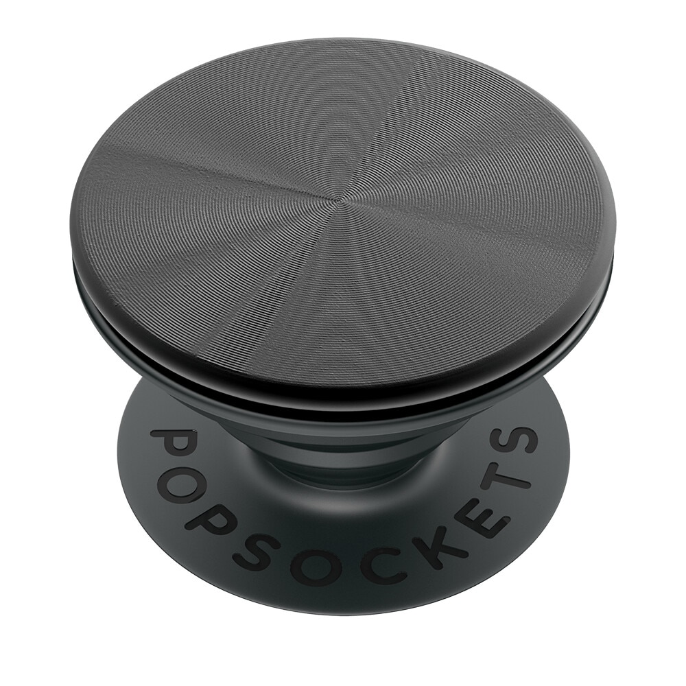Suport universal de telefon si tableta PopSockets Spinner, accesoriu PopGrip Backspin Aluminum Black, anti-stres