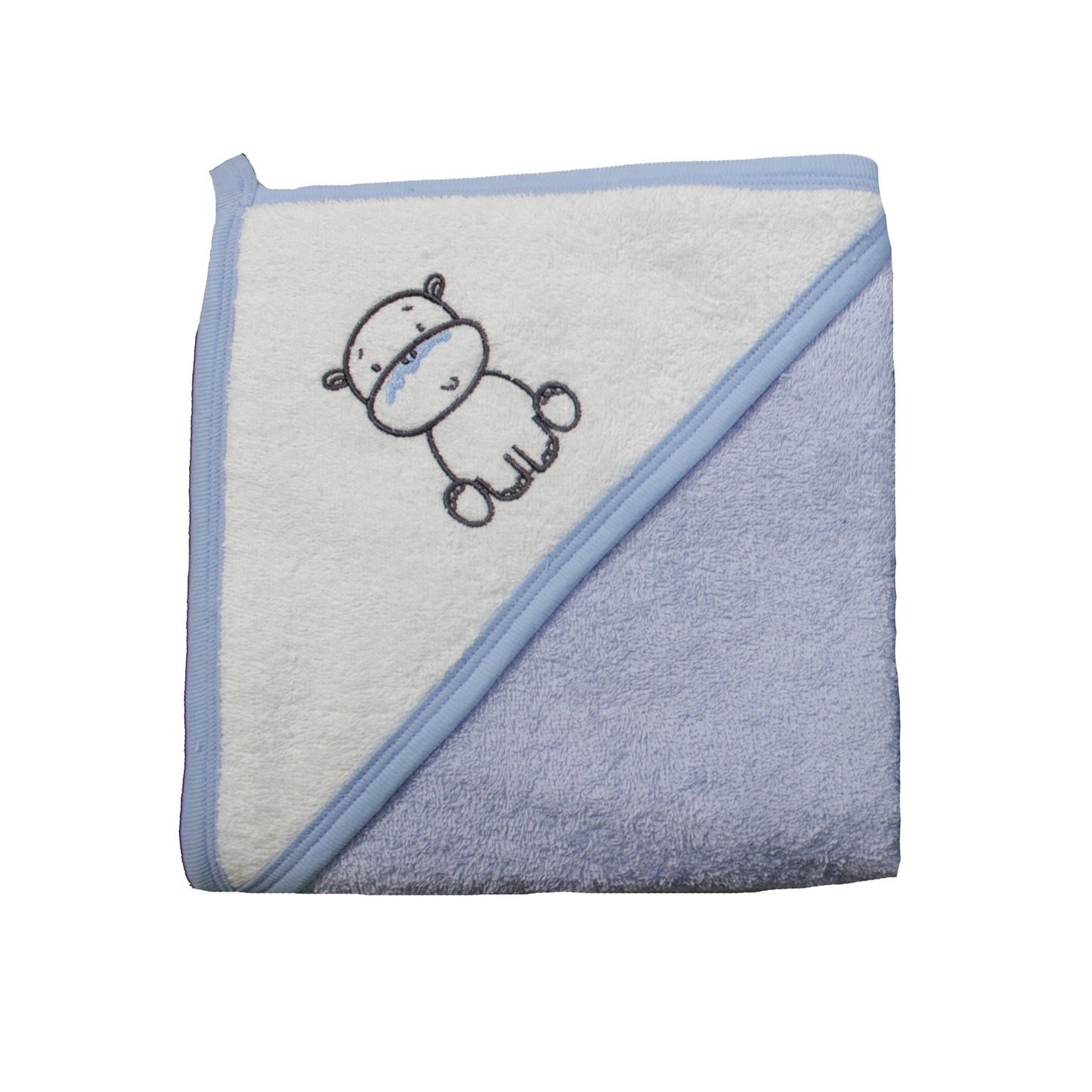 Prosop bumbac, albastru cu hipopotam, 80x100cm