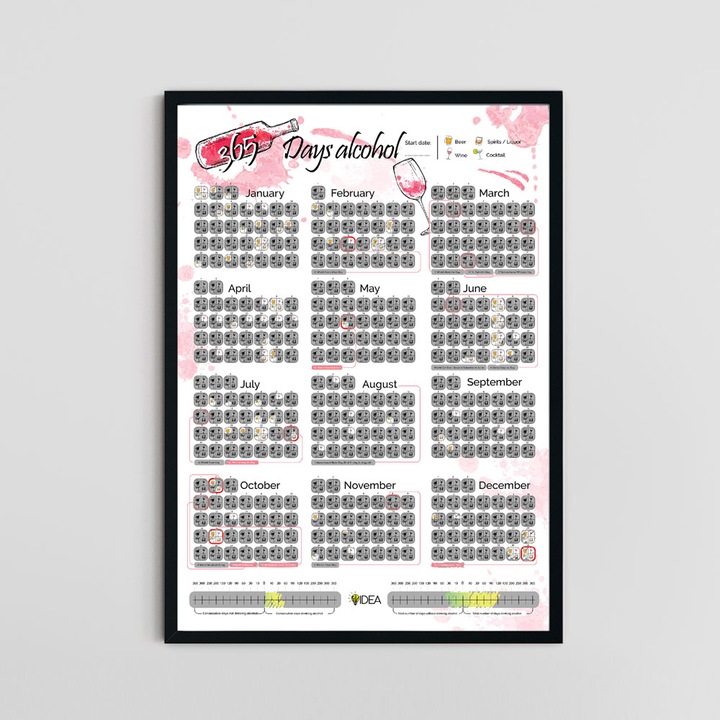 Алкохолен скреч постер 365 Дни Алкохол ШантавоЕ 68х48см