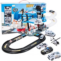 set de joaca complex idealstore world police garage dimensiuni 53 x 35 x 8 cm echipat cu parcare auto pe 2 nivele diverse accesorii simbolice 4 masini de politie si un elicopter spalatorie auto bloc rutier topogan imagen 12_0_
0