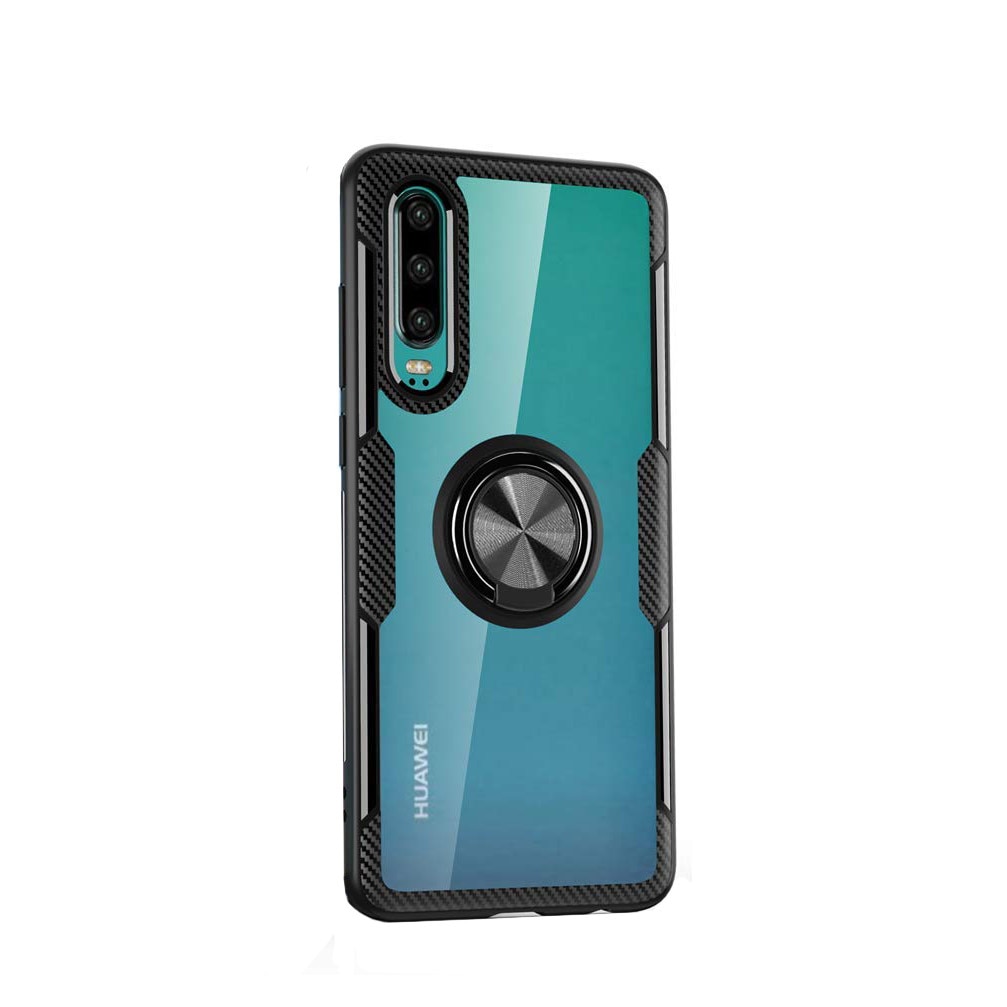 Husa Huawei P30, Hybrid Antisoc, carcasa cu inel rotativ 360 si Kickstand, Negru