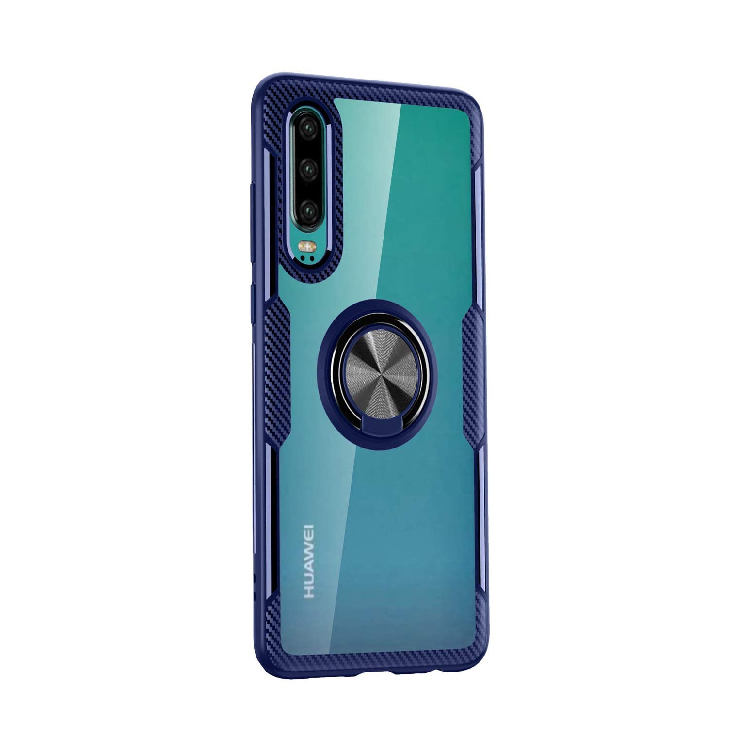 Husa Huawei P30, Hybrid Antisoc, carcasa cu inel rotativ 360 si Kickstand, Blue