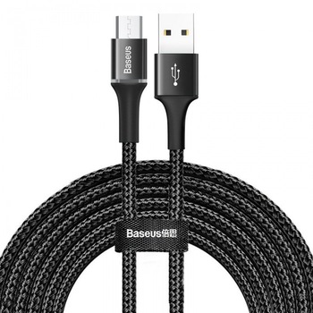 Cablu de date/incarcare Baseus, Halo Durable Nylon Braided, Micro USB 3M 2 A, Negru Cablu de date/incarcare Baseus, Halo Durable Nylon Braided, Micro USB 3M 2 A, Negru