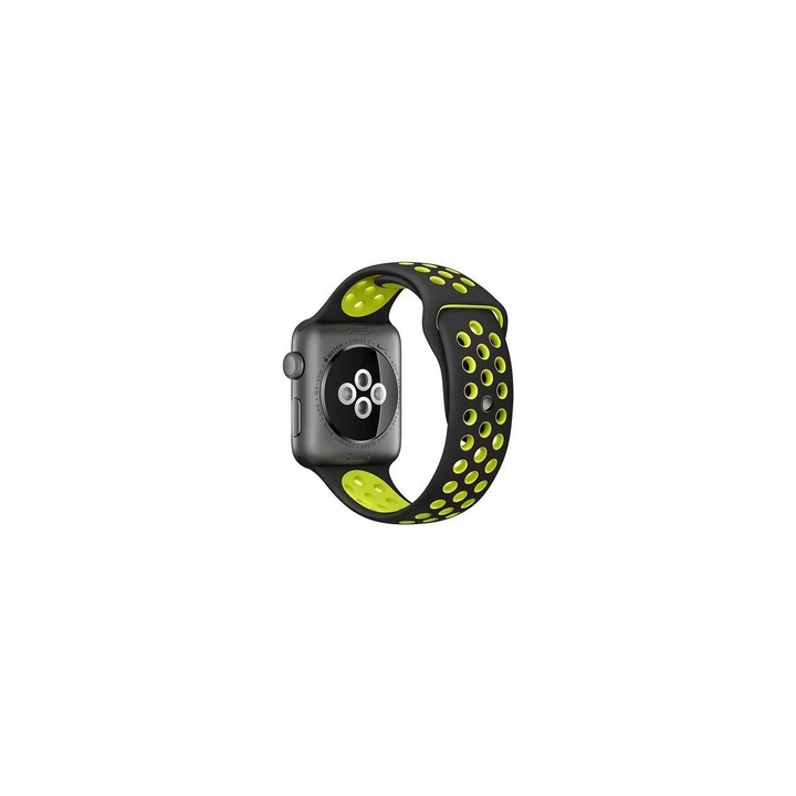 Силиконова спортна каишка за Apple Watch 38-40 mm - iberry Strap C002 Black/Lime