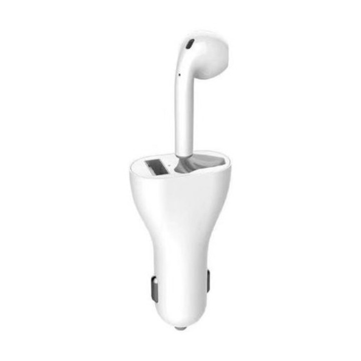 Casca Bluetooth cu incarcator auto si usb, alb