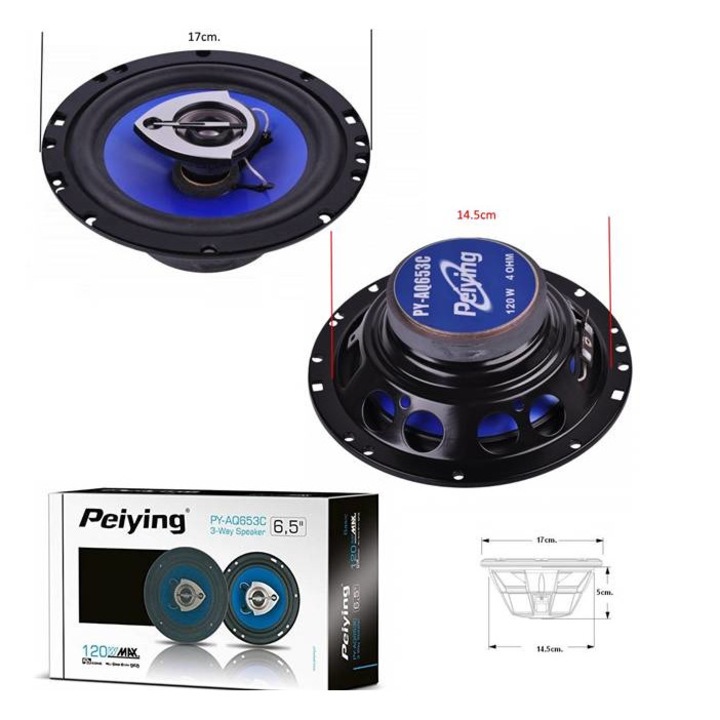 Boxe auto Peiying PY-AQ653C, 120W, 6.5", set 2 buc