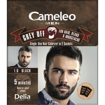 Vopsea pentru par, barba, mustata 5 min Cameleo Men negru 1.0, Delia Cosmetics, 2 plicuri x 15 ml Vopsea pentru par, barba, mustata 5 min Cameleo Men negru 1.0, Delia Cosmetics, 2 plicuri x 15 ml