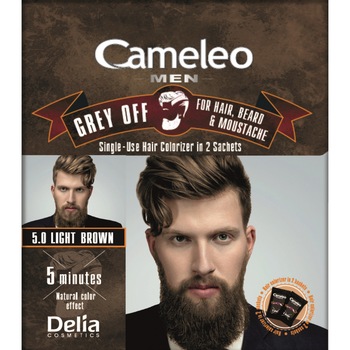 Vopsea pentru par, barba, mustata 5 min Cameleo Men saten deschis 5.0, Delia Cosmetics, 2 plicuri x 15 ml Vopsea pentru par, barba, mustata 5 min Cameleo Men saten deschis 5.0, Delia Cosmetics, 2 plicuri x 15 ml