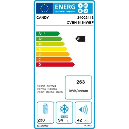 Combina frigorifica Candy CVBN 6184WBF/S, 324 l, Clasa A++, No Frost, H 186 cm, Alb