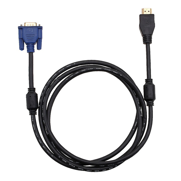 Cablu conector video HDMI la VGA 1024p pentru PC, DVD, HDTV, 3 metri, Negru, BBL3889
