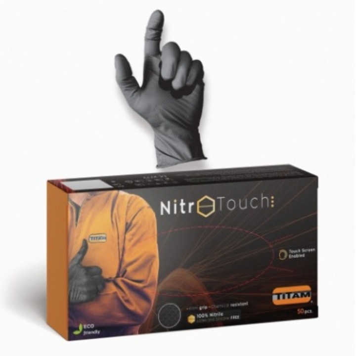Set 50 de bucati Manusi Nitril, Titam, Nitro Touch, Negru, M, Eco Friendly