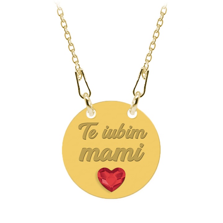 Colier din argint 925 placat cu aur 24k, Inimioara, Cristale, Te iubim Mami, BijuBOX, 45 cm, Cutiuta inclusa