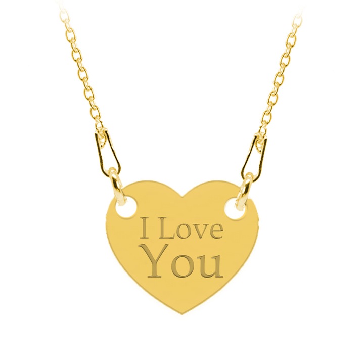 Colier din argint 925 placat cu aur 24k, Inimioara, I Love You, BijuBOX, 45 cm, Cutiuta inclusa