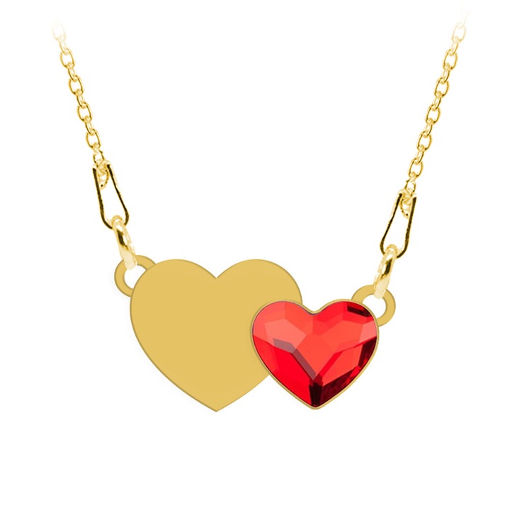 Colier din argint 925 placat cu aur 24k, Inimioara, Cristale, Te iubim Mami, BijuBOX, 45 cm, Cutiuta inclusa