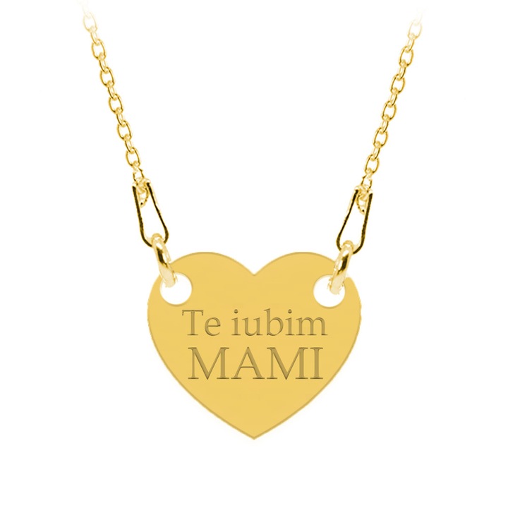 Colier din argint 925 placat cu aur 24k, Inimioara, Te iubim Mami, BijuBOX, 45 cm, Cutiuta inclusa