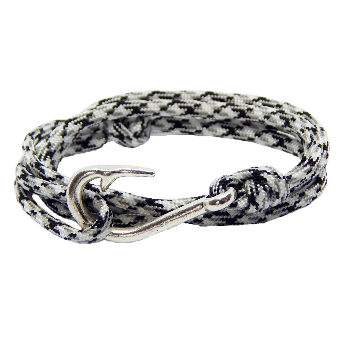 Bratara reglabila din snur paracord alb cu insertii si inchizatoare Fish Hook