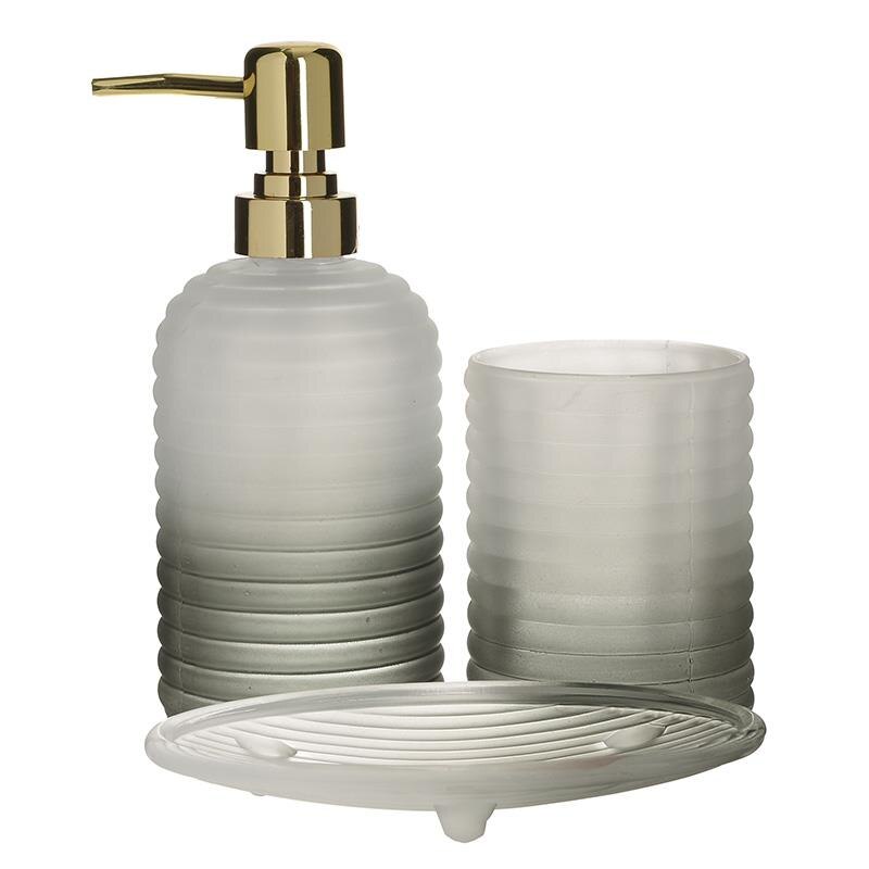 Set Accesorii Baie, 3 piese, modern si rafinat, din Sticla Mata, Alb/Gri