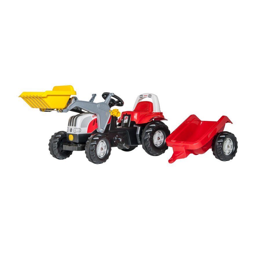 Tractor Steyr 6165 CVT cu pedale, incarcator frontal si remorca Rolly Toys, rosu