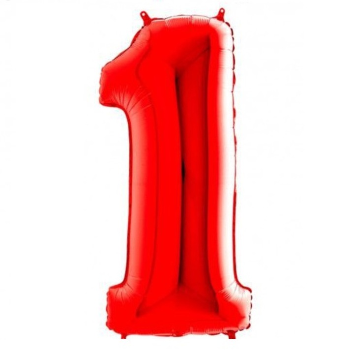 Balon cifra din folie metalizata, Domi Party&Gifts , cifra 1, rosu, 100cm