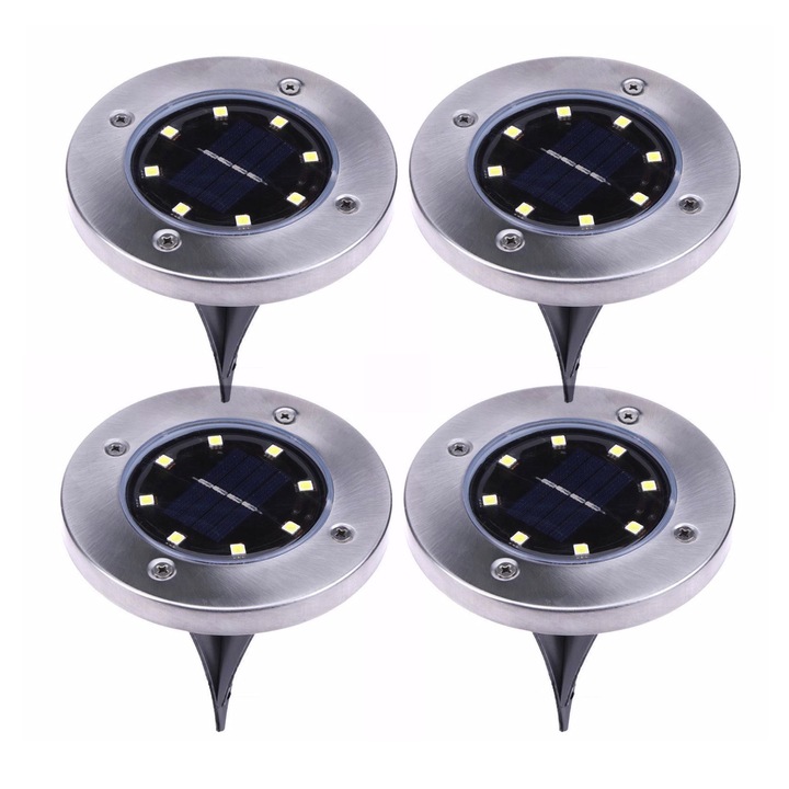 Set 4x Lampa Cu Incarcare Solara Rapida SI Timp Mare De Utilizare, Tip Spot Cu 8 Leduri, GAIA, Pentru Gradina, WaterProof, IP65, Carcasa Din Otel inoxidabil, Model H200
