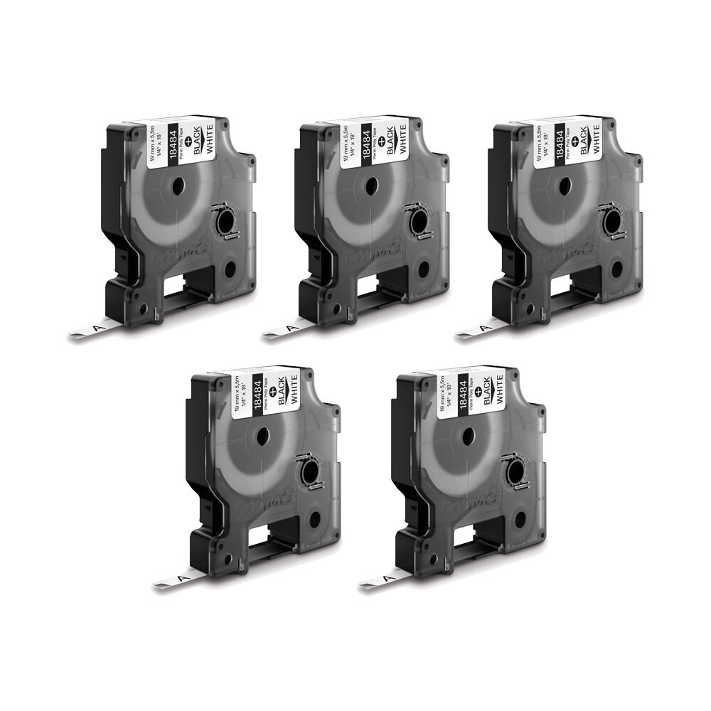 Etichete DYMO ID1, poliester permanent, 19mm x 5.5m, negru/alb x 5 buc, 18484 S0718220 DY16960