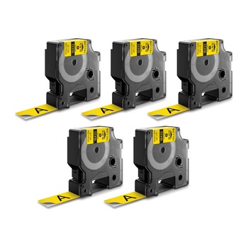 Etichete industriale autocolante, DYMO ID1 vinil, 19mm x 5.5m, negru/galben x 5 buc, 18433 S0718470 Etichete industriale autocolante, DYMO ID1 vinil, 19mm x 5.5m, negru/galben x 5 buc, 18433 S0718470