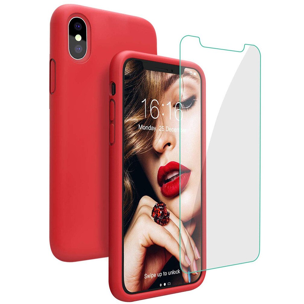 Set Husa protectie pentru Apple iPhone XS Max, Ultra Slim, Ultra Soft, Rosu + Folie Profesionala Joyshell, cu sticla securizata Asahi Japonia