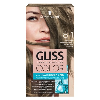 Vopsea de par permanenta Gliss Color 8-1 Blond Mediu Rece, 143 ml Vopsea de par permanenta Gliss Color 8-1 Blond Mediu Rece, 143 ml