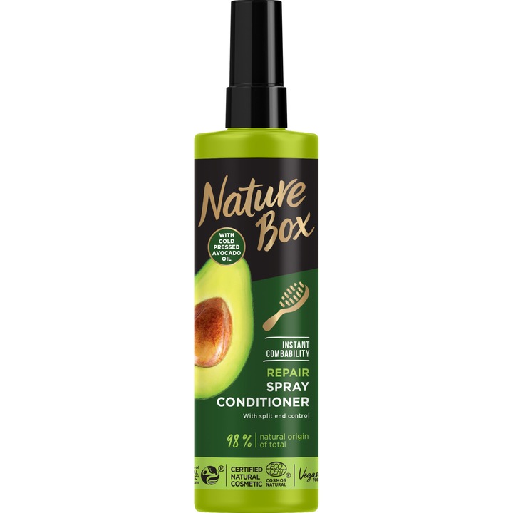 Балсам спрей Nature Box с олио от авокадо 100% студено пресовано, Веган формула, 200 мл