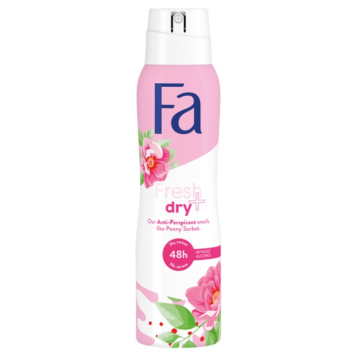 Дезодорант спрей против изпотяване Fa Fresh & Dry аромат на божури, Веган формула, 150 мл