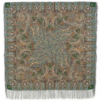 batic din lana cu franjuri de matase original pavlovo posad rusia model floral quotsadkoquot 598-52 multicolor pe fundal verde 125x125cm imagen 9_0_
0