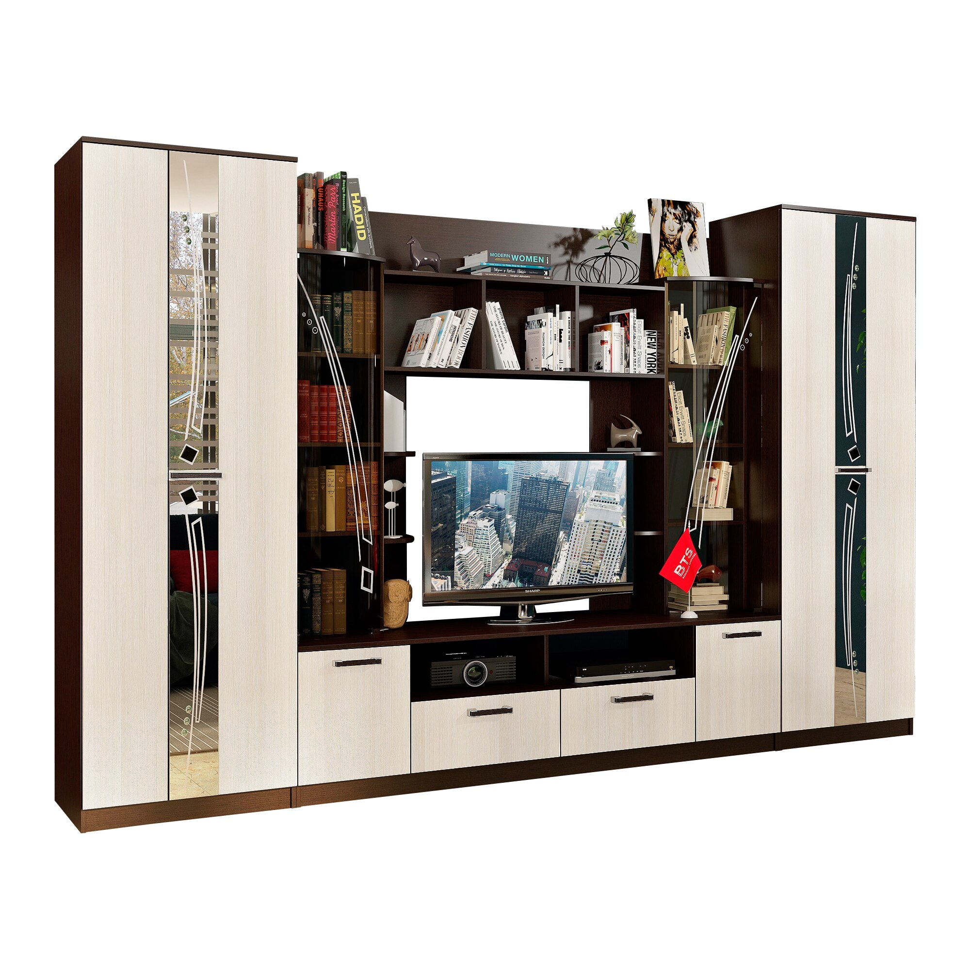 Set Living, VENETIA, 340x53x220cm, Wenge/Stejar Alb