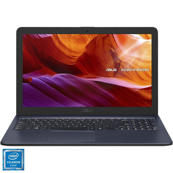 Laptop ASUS X543MA cu procesor Intel® Celeron® N4000 pana la 2.60 GHz, 15.6", HD, 4GB, 256GB SSD, Intel® UHD Graphics 600, Endless OS, Star Grey