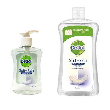 Pachet Dettol Sapun Sensitive 250 ml + Rezerva 750 ml Pachet Dettol Sapun Sensitive 250 ml + Rezerva 750 ml