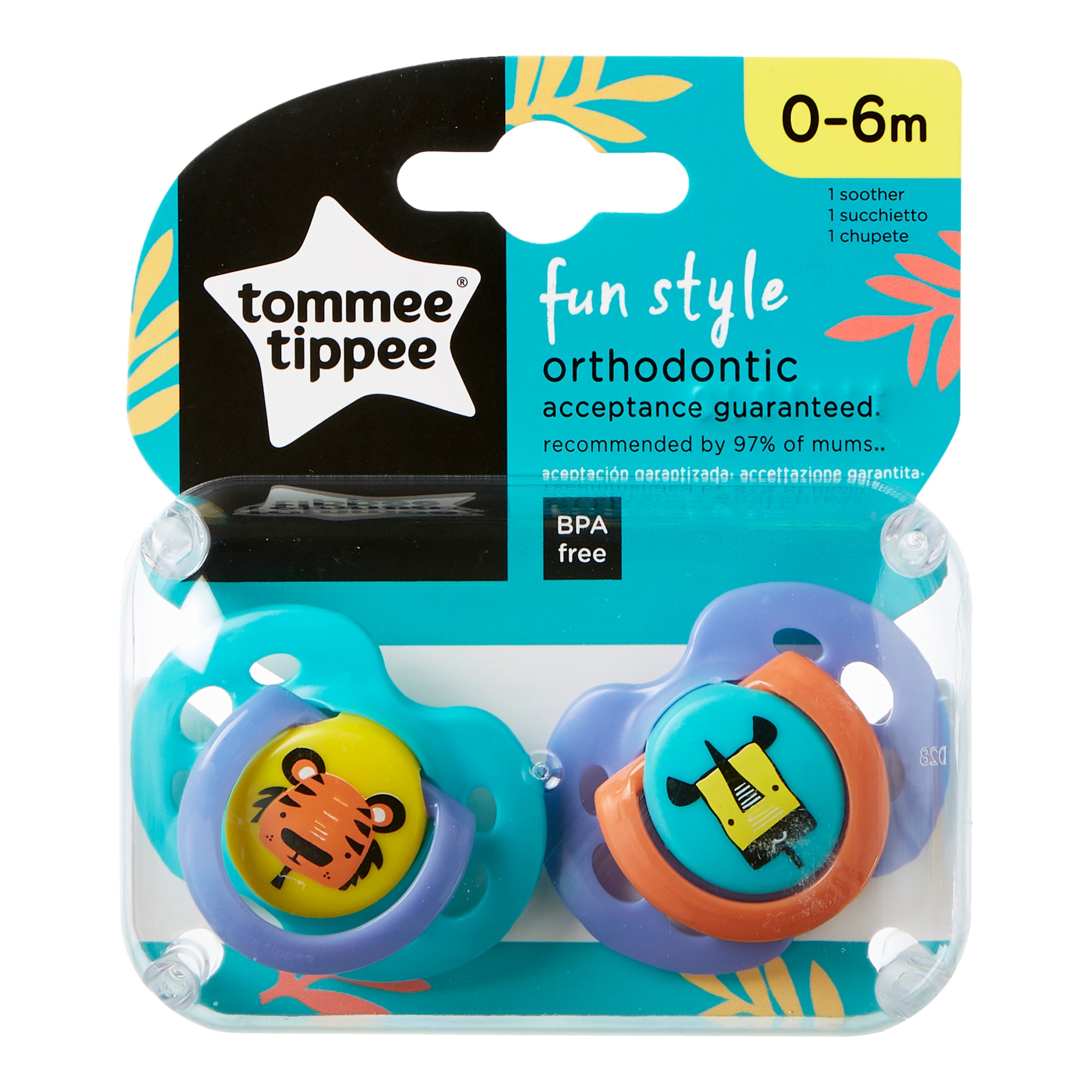 Suzeta ortodontica de zi Tommee Tippee Fun, 0-6 luni, Tigru