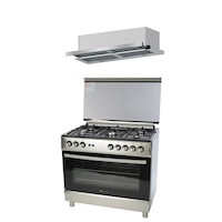 Pachet Studio Casa aragaz pe gaz 90 cm si hota telescopica incorporabila 90 cm, Gratare fonta, Inox