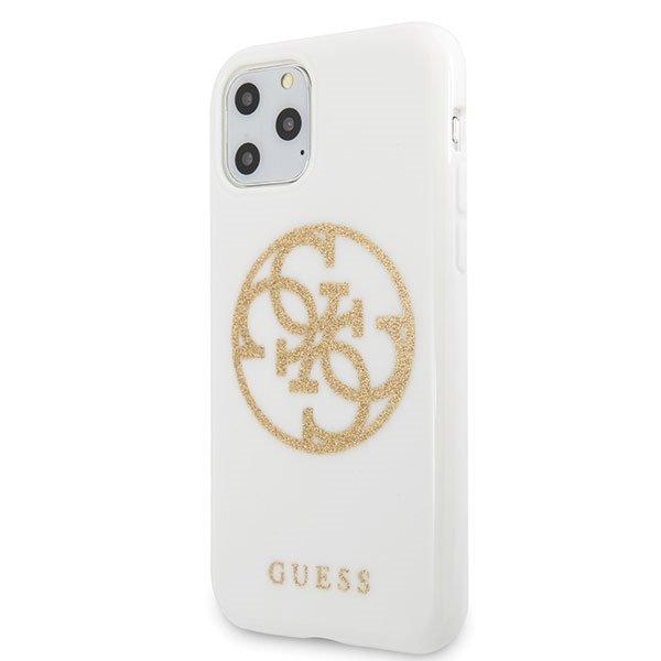 Husa iPhone 11 Pro Max Guess Glitter 4G Circle Logo White