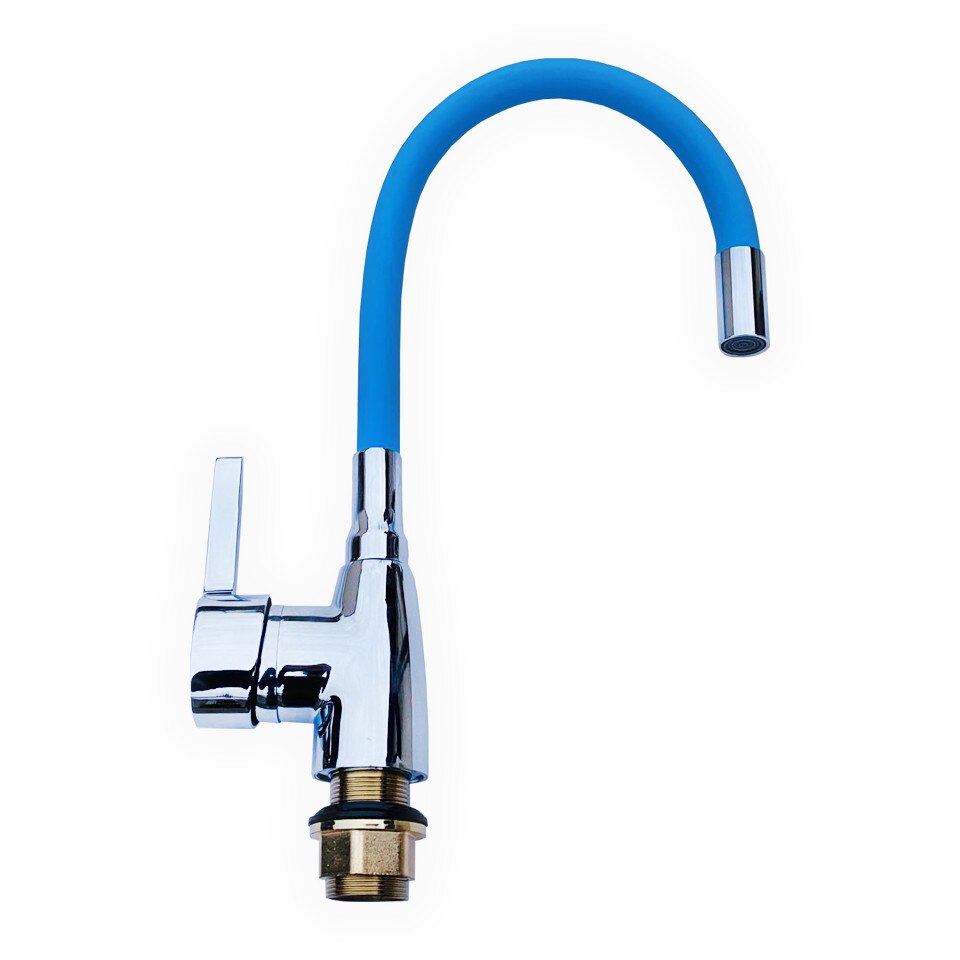 Baterie stativa bucatarie cu pipa flexibila , finisaj albastru cu crom , mono comanda