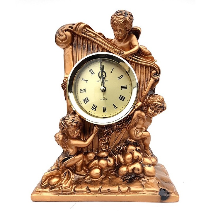 Настолен часовник с форма на арфа с ангели, 26 см, 361G