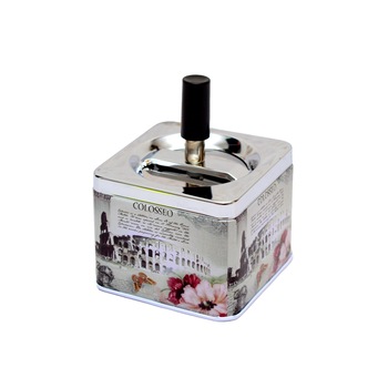 Scrumiera patrata metalica cu buton si disc rotativ Scrumiera patrata metalica cu buton si disc rotativ