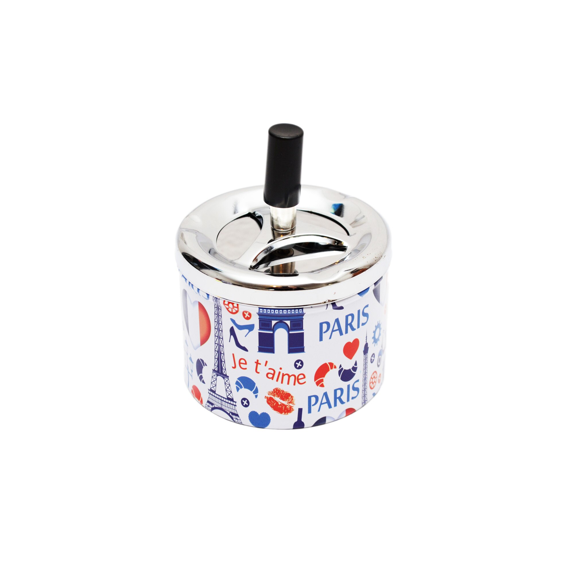 Scrumiera rotunda metalica cu buton si disc rotativ