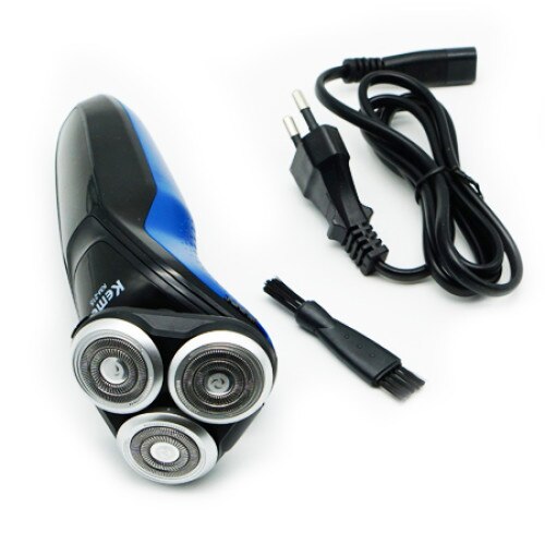 Aparat ras 3 Kemei KM-215, 3 Lame flexibile ComfortTrim, Indicator LED, Rezistent la apa, Negru/Albastru