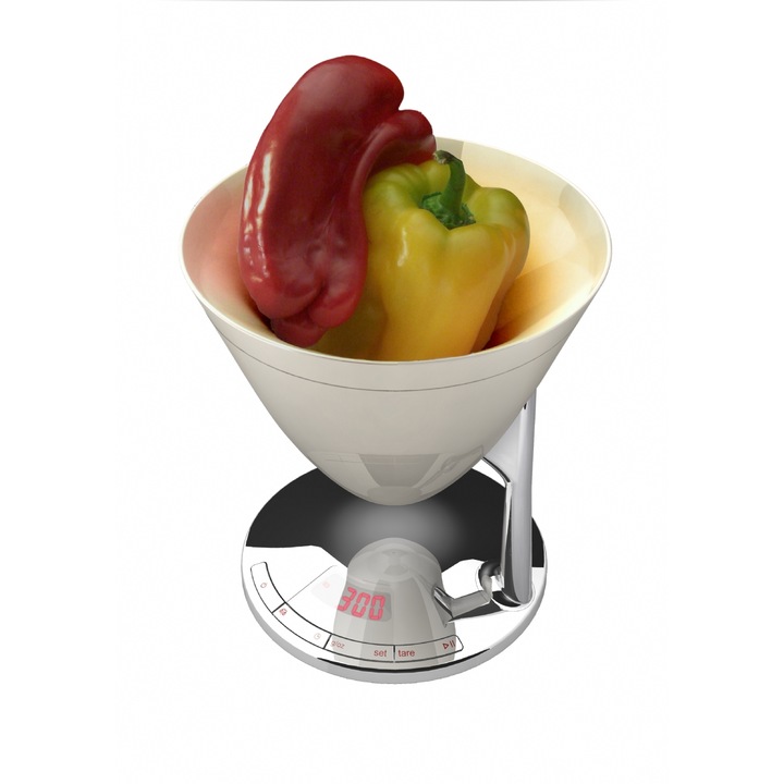 Cantar de bucatarie cu timer 2 in 1 Casa Bugatti, Uma Scale, display LED, capacitate maxima de 3 kg, vas demontabil, cronometru de pana la 90 de min, alb