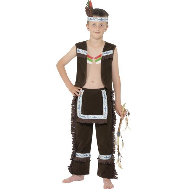Costum de carnaval, Bruno, indian, cu vesta, pentru copii 7-9 ani