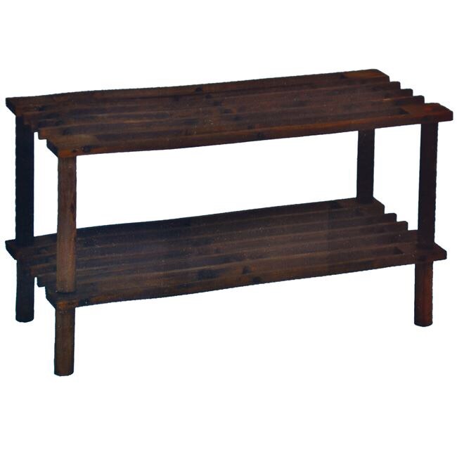 Raft pantofi din lemn, maro lacuit, 2 etaje,still retro