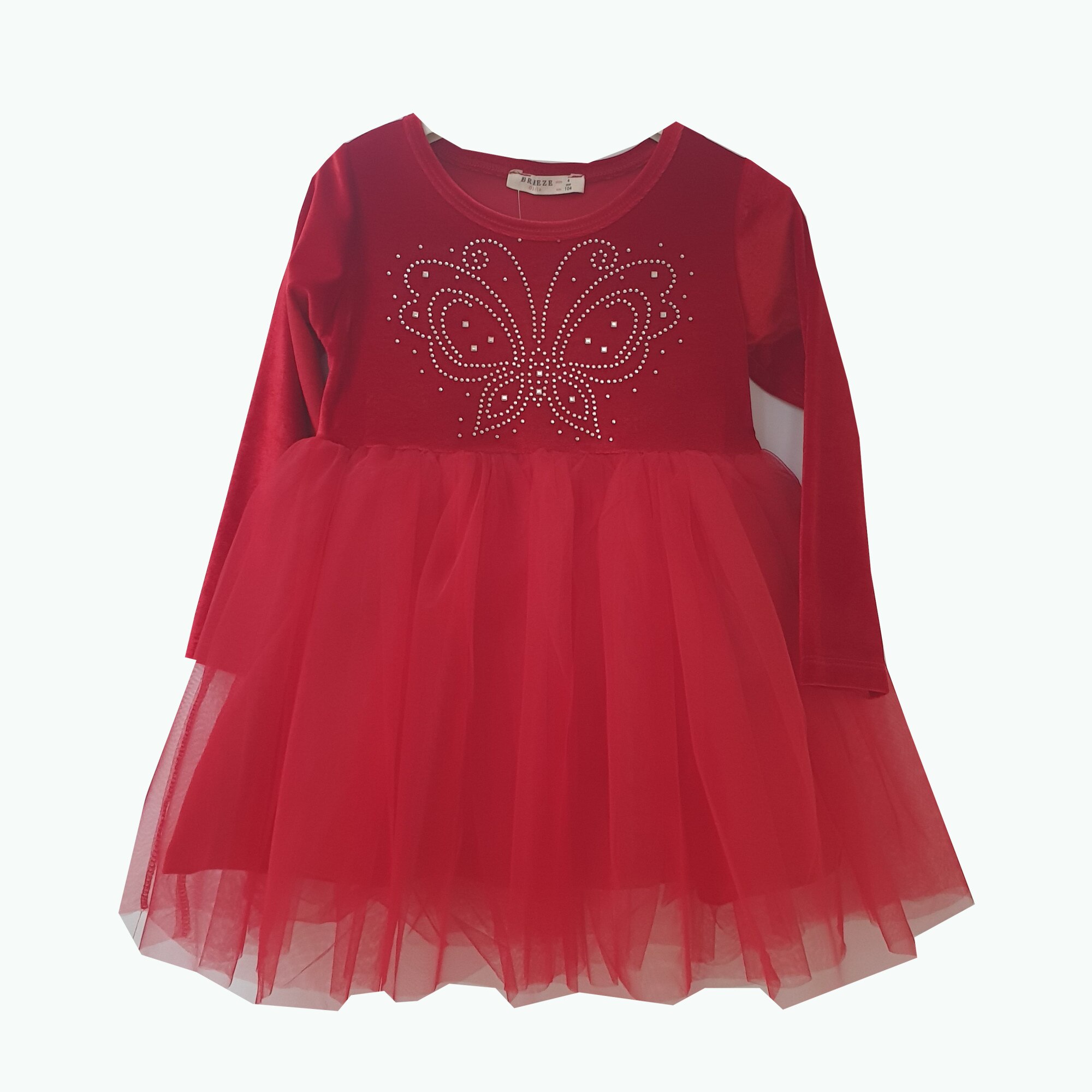 Rochita Fluturas catifea si tiul Rosu, Rosu, 134 CM