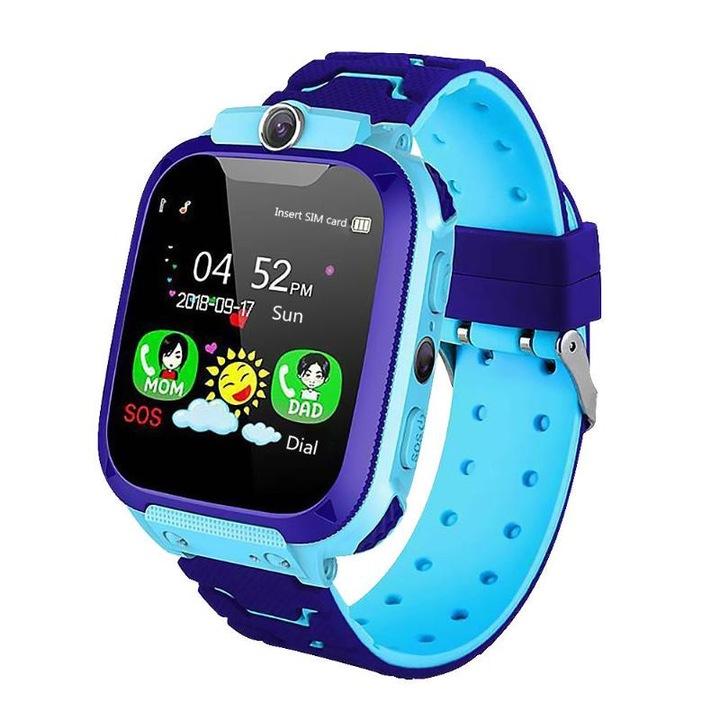 Smartwatch Kingwatch Q12 син, 1.44 инчов TFT дисплей с тъчскрийн, резолюция 128 x 128 пиксела, батерия 400mAh, 32 M RAM + 32 M ROM памет, фенерче