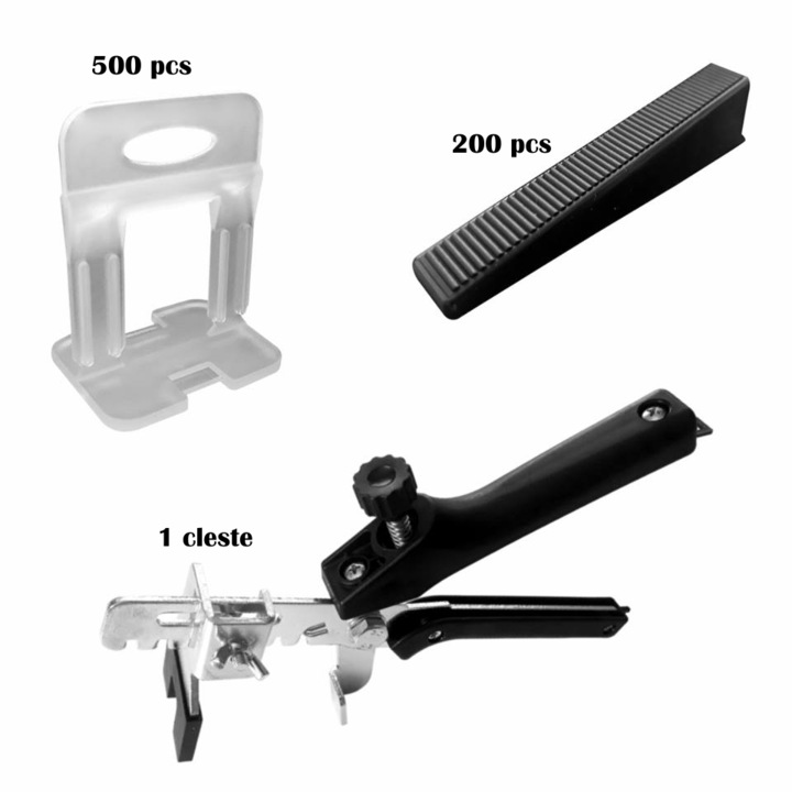 Set nivelare gresie 3.0 mm (500+200+1)-500 clipsuri, 200 pene si 1 cleste metalic gama Smart Leveling