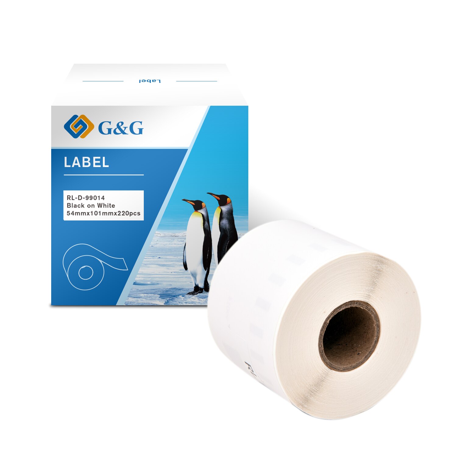 Rola Etichete G&G compatibil cu Dymo 99014, 54mm x 101m, black on white