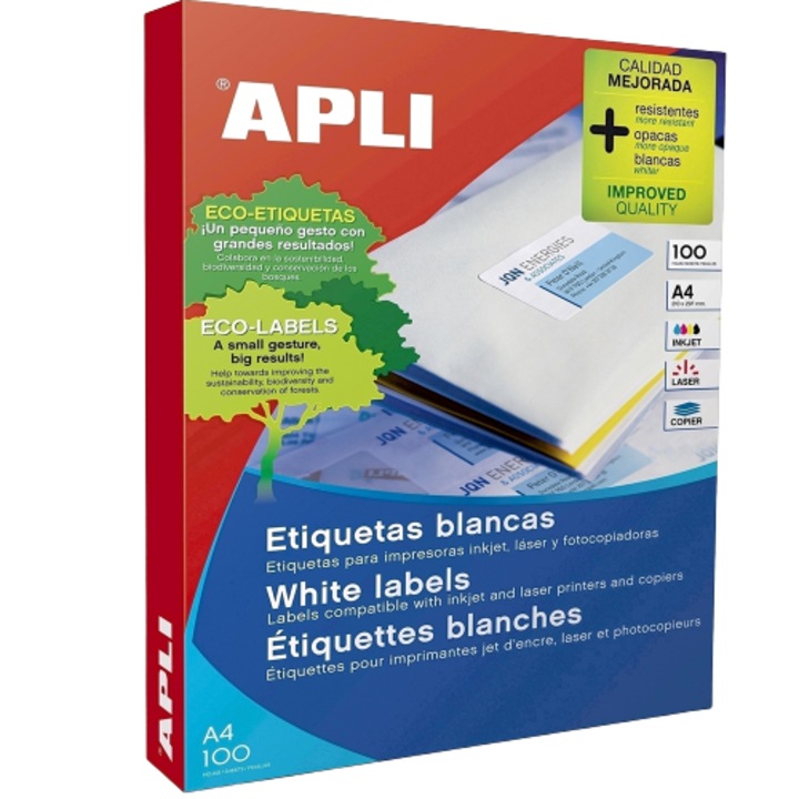 Etichete autoadezive Apli, A4, 210 x 148 mm, 200 bucati, 100 coli/top
